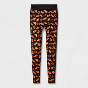 Hyde & EEK Women's Foil Printed Boo Halloween Seamless Fleece Lined Leggings S/M